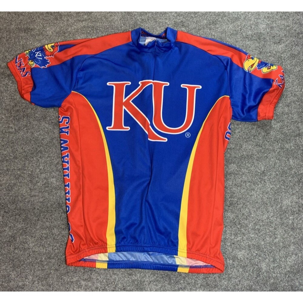 Cycling Jersey Men Small Blue Half Zip University of Kansas Jayhawk XL